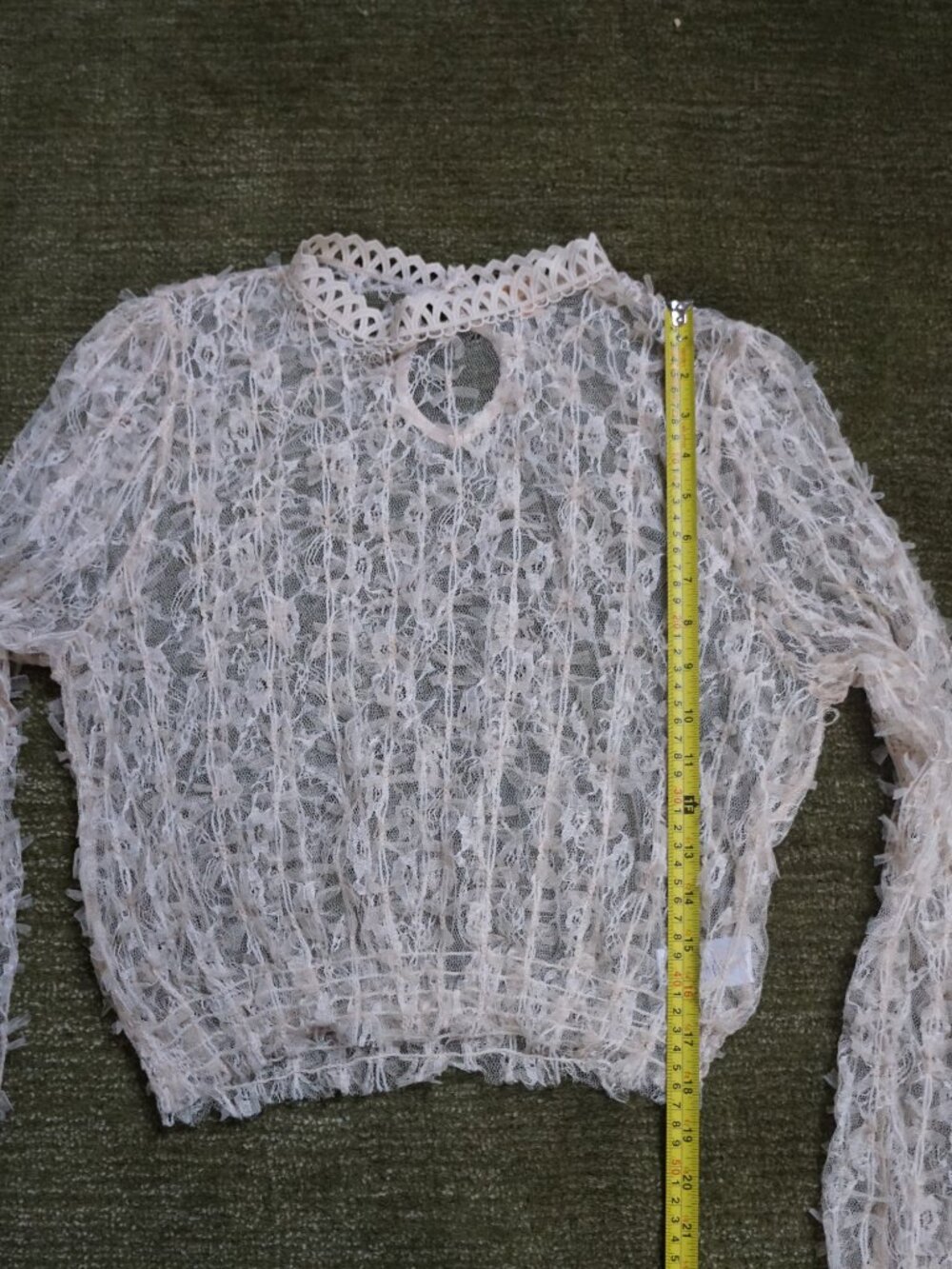Peach cream mesh long sleeve top best fit M - Picture 4 of 5